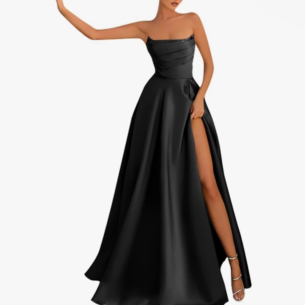 Satin Corset A-Line Gown with Slit